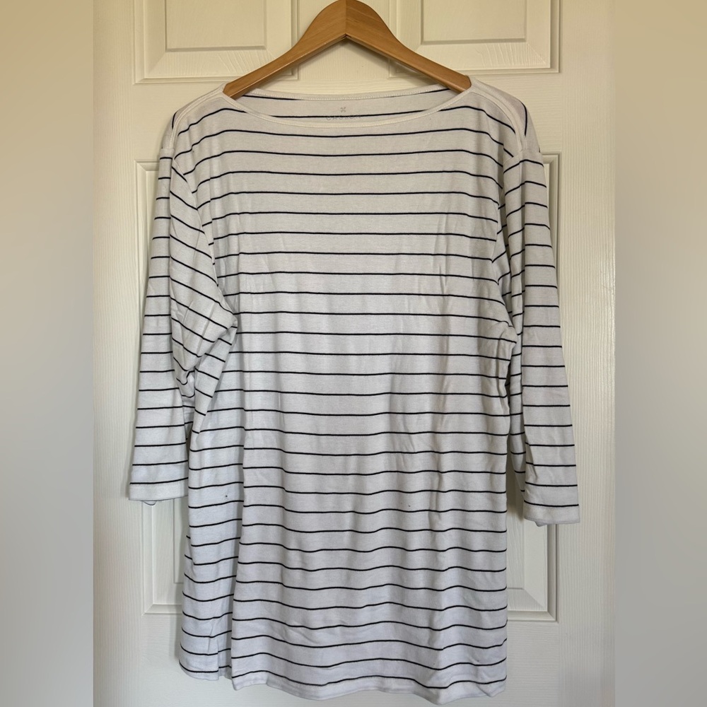Caslon white 3/4 sleeve tee with black stripes